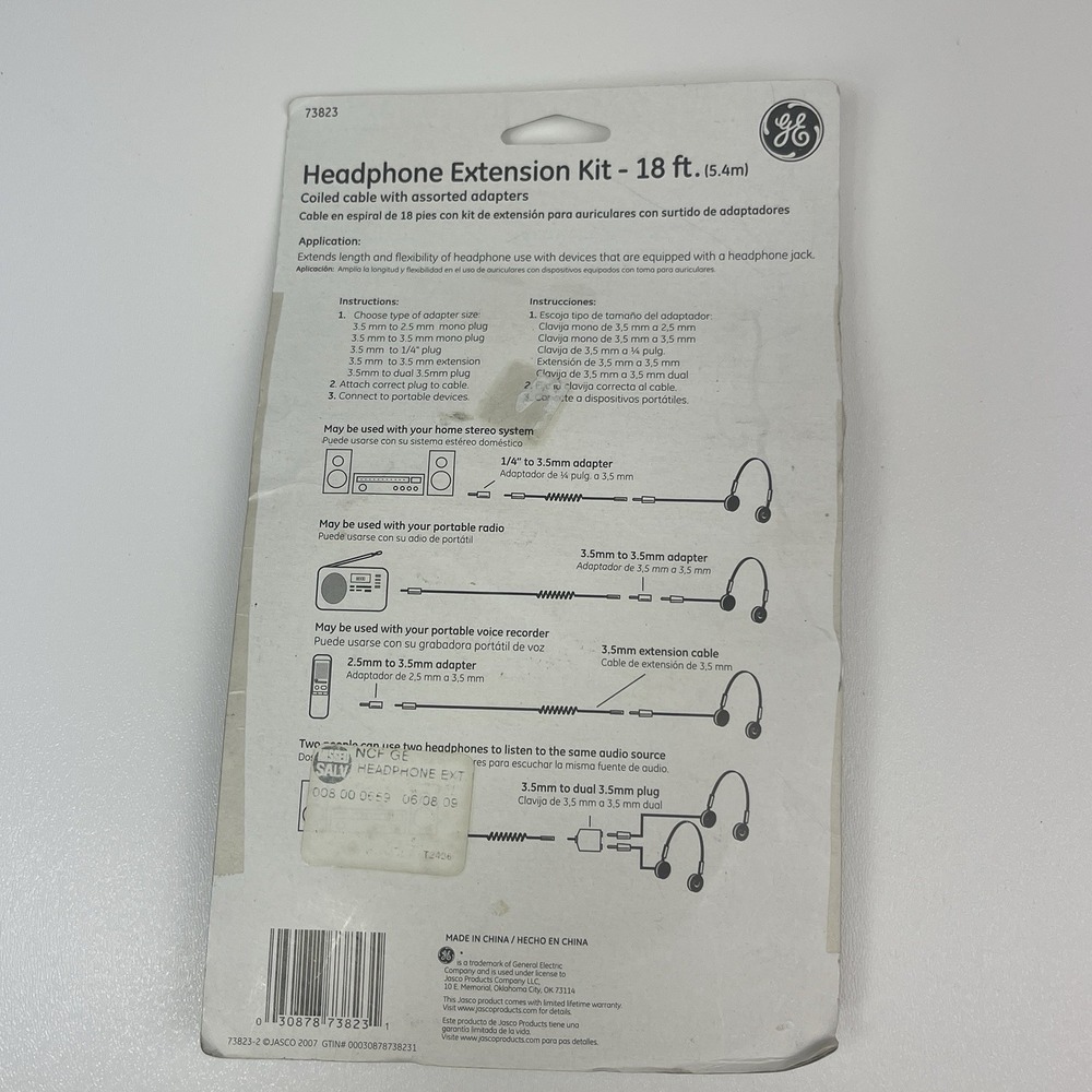GE Headphone Extension Kit Cable Adapters 18 Feet Unopened In Package - Picture 6 of 8